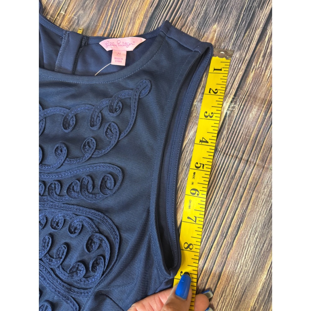 Lilly Pulitzer Sheath Dress Womens M Navy Blue Mesh Soutache Ribbon Sleeveless - Picture 8 of 16